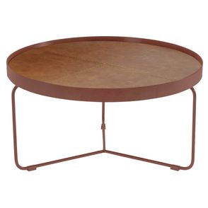 Mesa Centro Kevin Couro Caramelo Base Aco Corten 77 cm - 60027