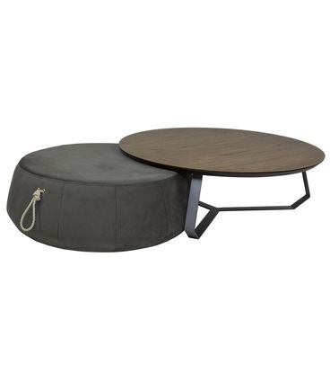 Mesa Centro Liban Tampo Nogueira Base Grafite Puff Jack Veludo Cinza Cordao Chamapgne - 60168