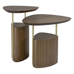 Mesa Lateral Elsinki Alta e Baixa Tampo e Base Nogueira Haste Gold - 60220