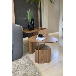 Mesa Lateral Elsinki Alta e Baixa Tampo e Base Nogueira Haste Gold - 60220
