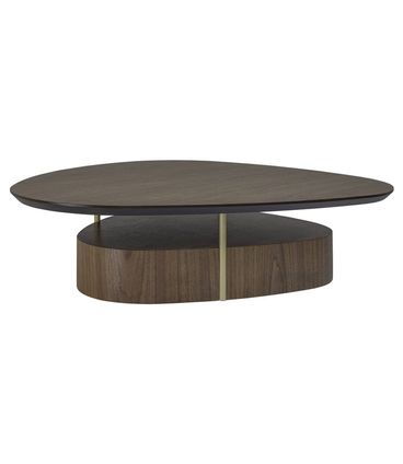 Mesa Centro Elsinki Baixa Tampo e Base Nogueira Haste Gold 25cm - 60221