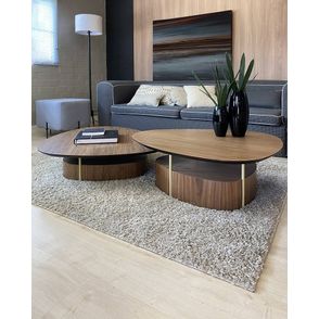 Mesa Centro Elsinki Baixa Tampo e Base Nogueira Haste Gold 25cm - 60221