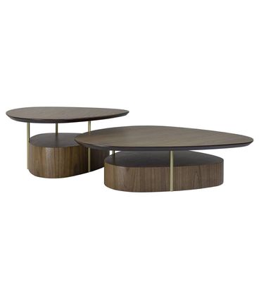Mesa Centro Elsinki Alta e Baixa Tampo e Base Nogueira Haste Gold 35cm - 60226