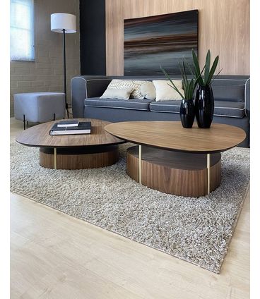 Mesa Centro Elsinki Alta e Baixa Tampo e Base Nogueira Haste Gold 35cm - 60226