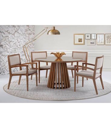 Mesa de Jantar Brisa Tampo Redondo Vidro Off White Base Verniz Mel 110cm - 56631