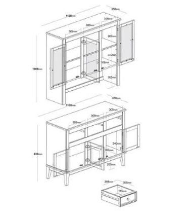Arca e Oratorio Esther Branco 3 Porta 3 Gavetas Base Amendoa 183cm - 60406