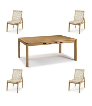 Conj Trama Mesa 220cm Preta + 04 Cadeiras Corda Areia - 60501