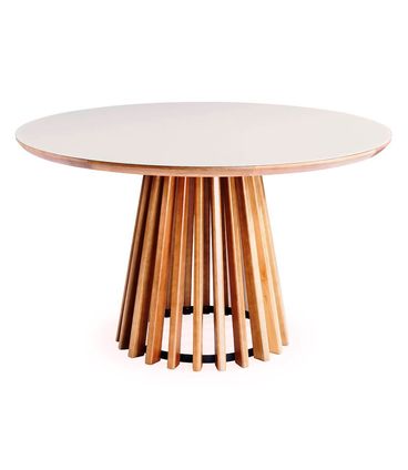 Mesa de Jantar Brisa Tampo Redondo Vidro Off White Base Verniz Mel 110cm - 56631