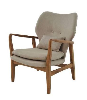 Poltrona Karev Linho Bege Base Madeira 64cm - 29827