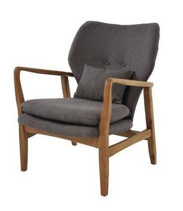 Poltrona Karev Linho Cinza Base Madeira 64cm - 29785