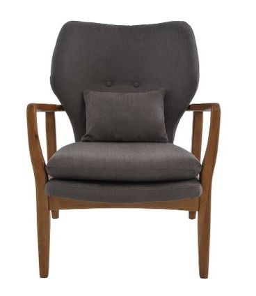 Poltrona Karev Linho Cinza Base Madeira 64cm - 29785