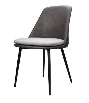 Cadeira Lauren PU Cinza Escuro e Linho Cinza Base Aco Preto - 60601