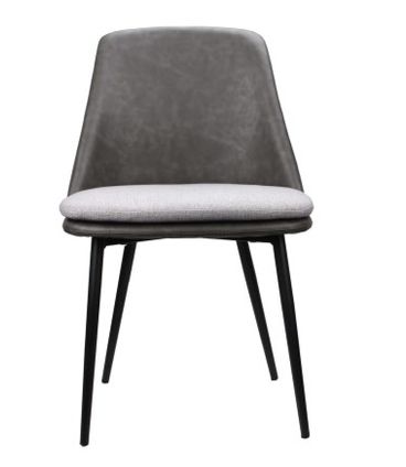 Cadeira Lauren PU Cinza Escuro e Linho Cinza Base Aco Preto - 60601