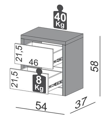Mesa de Cabeceira Dynamo com 2 Gavetas cor Off White - 57736