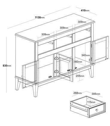 Buffet Antoine 3 Portas e 3 Gavetas Cinza com Amendoa 114cm - 61259
