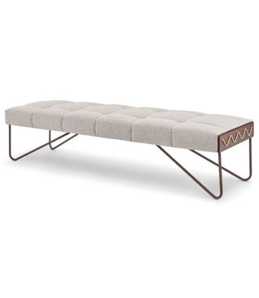 Banco Jime Com Corda Tecido Linho Claro Base Aço Corten 180cm - 61780