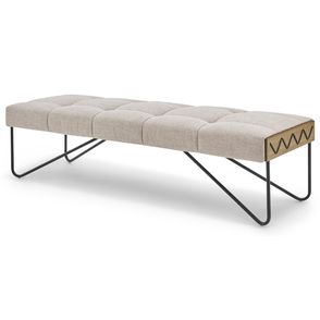 Banco Jime Com Corda Tecido Linho Claro Base Preta 180cm - 61782