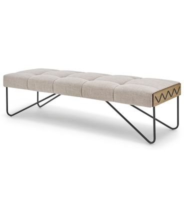 Banco Jime Com Corda Tecido Linho Claro Base Preta 180cm - 61782