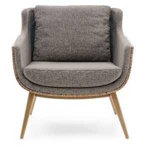 Poltrona Ipanema Tecido Cinza Acabamento Areia Base Amendoa 83cm - 61794