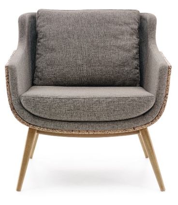 Poltrona Ipanema Tecido Cinza Acabamento Areia Base Amendoa 83cm - 61794