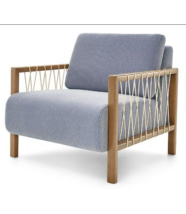 Poltrona Joe Tecido Azul Fibra Off White Base Amendoa 82cm - 61809