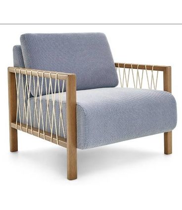 Poltrona Joe Tecido Azul Fibra Off White Base Amendoa 82cm - 61809