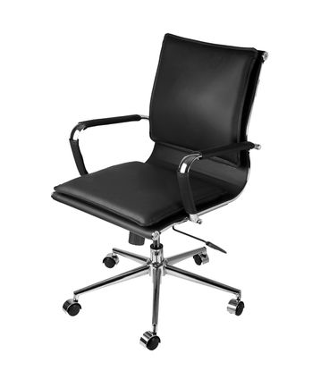 Cadeira Office Eames Baixa Assento Courino Preto com Base Cromada - 61926