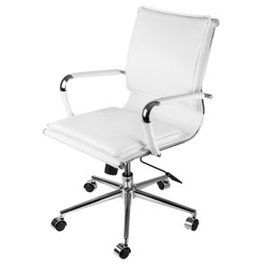 Cadeira Office Eames Baixa Assento Courino Branco com Base Cromada - 61946