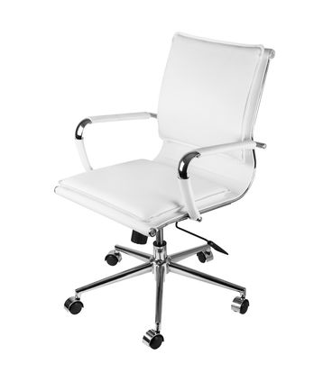 Cadeira Office Eames Baixa Assento Courino Branco com Base Cromada - 61946