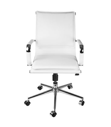 Cadeira Office Eames Baixa Assento Courino Branco com Base Cromada - 61946