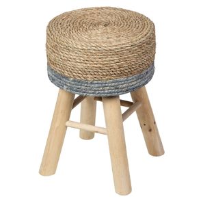 Puff Delphia em Fibra Natural Seagrass com Base Madeira - 62004