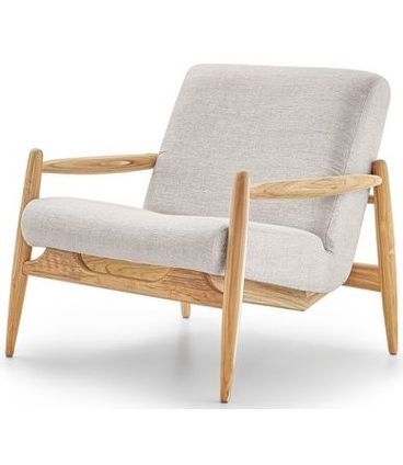 Poltrona Hand Assento Linho Cinza Base Madeira Eucalipto - 62102