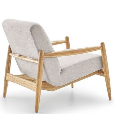 Poltrona Hand Assento Linho Cinza Base Madeira Eucalipto - 62102