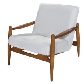 Poltrona Hand Assento Branco Base Madeira Amendoa - 62107