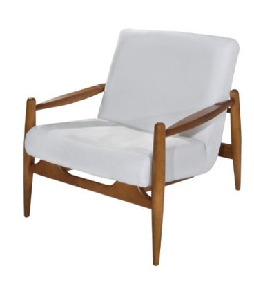 Poltrona Hand Assento Branco Base Madeira Amendoa - 62107