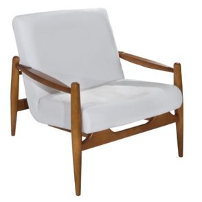 Poltrona Hand Assento Branco Base Madeira Amendoa - 62107