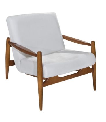 Poltrona Hand Assento Branco Base Madeira Amendoa - 62107
