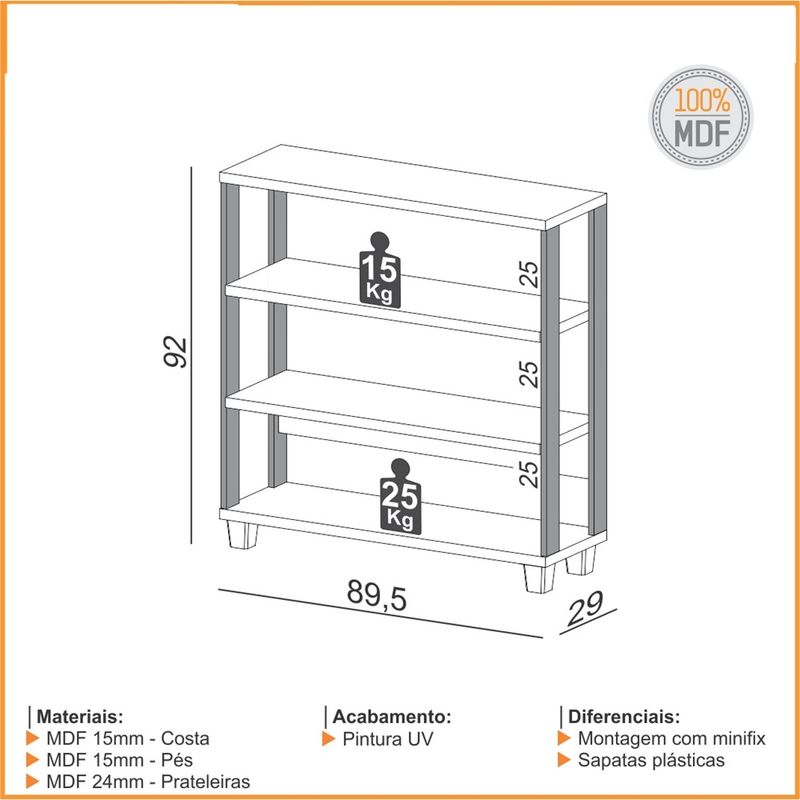 BalcaoOfficeCleveland3PrateleirascorFreijocomPretoFosco92cm6233