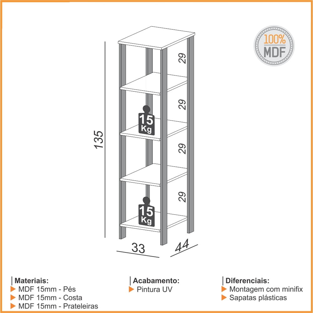 Estante-Cleveland-4-Prateleiras-cor-Freijo-com-Preto-Fosco-135-cm---62337