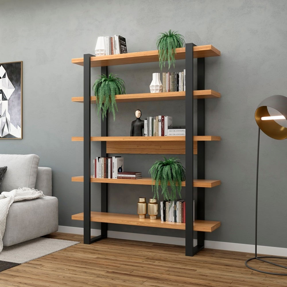 Estante-Cleveland-5-Prateleiras-cor-Freijo-com-Preto-Fosco-135-cm---62348