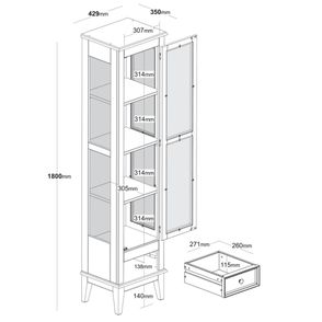 Cristaleira Remy Cinza 1 Porta 1 Gaveta Base Amendoa 180cm - 58756