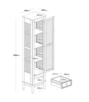 Cristaleira Remy Cinza 1 Porta 1 Gaveta Base Amendoa 180cm - 58756
