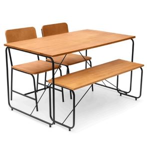 Conjunto Class Mesa Jantar + 2 Cadeiras + Banco Mel Base Preta - 62555