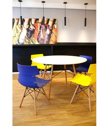 Mesa de Jantar Florida MDF Branco Base Madeira 80cm - 51260