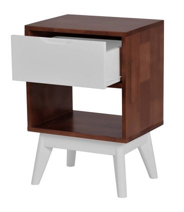 Mesa de Cabeceira Imperio Madeira Pinhao com 1 Gaveta Laca Branco 40 cm - 47472