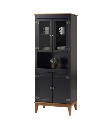 Cristaleira Malu 4 Portas cor Preto com Base Amendoa 180 cm - 62802