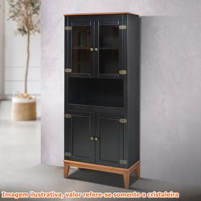 Cristaleira Malu 4 Portas cor Preto com Base Amendoa 180 cm - 62802