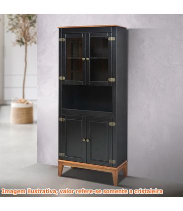 Cristaleira Malu 4 Portas cor Preto com Base Amendoa 180 cm - 62802