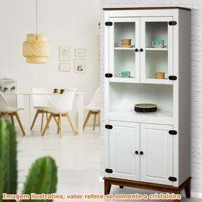 Cristaleira Malu 4 Portas cor Branco com Base Amendoa 180 cm - 62824