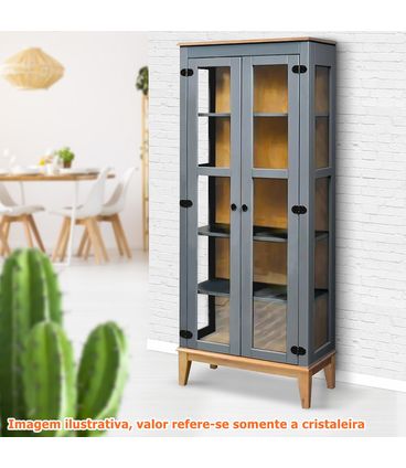 Cristaleira Bia 2 Portas cor Cinza com Amendoa 180 cm - 62916